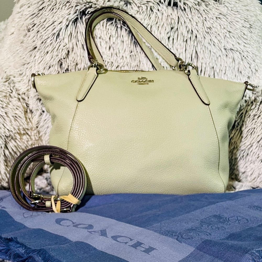 EUC - COACH SMALL KELSEY SATCHEL IN PALE GREEN/SILVER (F28993)